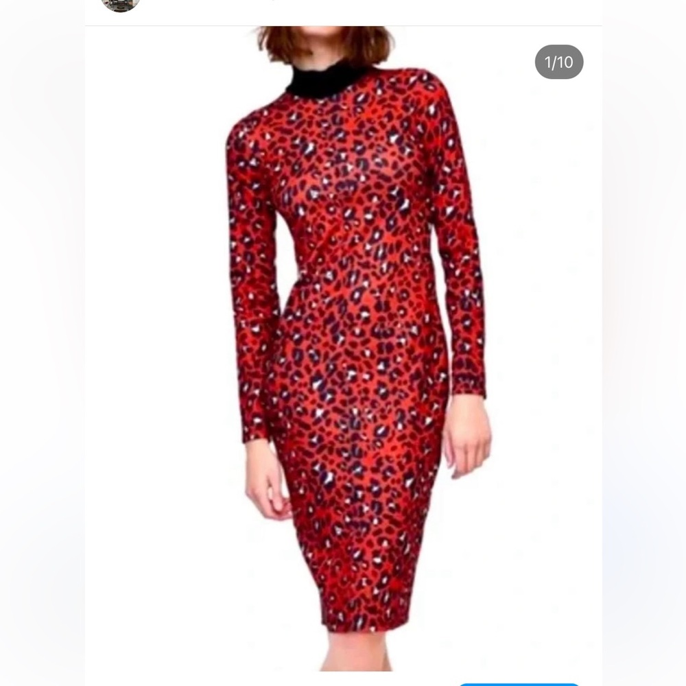 ❤️ ZARA Red Leopard Print Mock Dress ❤️